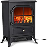 Finether Chimenea Eléctrica- Estufa Eléctrica- Calentador de Fuego Real- 1800 W- 41.5 cm x 28 cm x 54cm- Negro